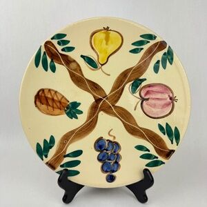 Vintage Puritan Hand Painted Fruit Round Serving Chop Footed Plate Made in Japan
